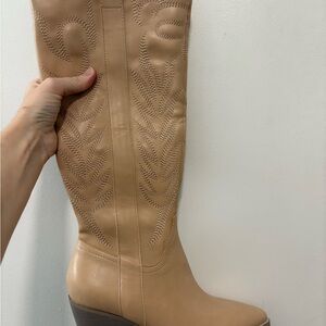 Elegant Tan Embroidered Heeled Boots